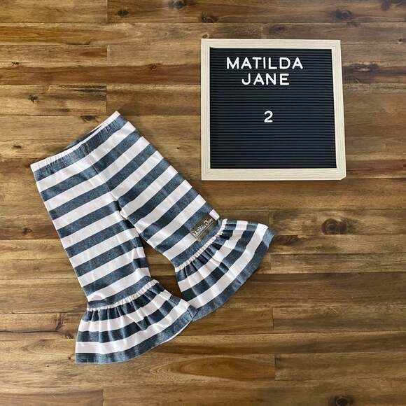 NEW Matilda Jane Brilliant Daydream Walk The Line Big Ruffle Gray Pink Pants 2 - Picture 1 of 6